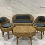 ست چهارنفره حصیری با میز بیضی - طوسی