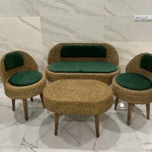 ست چهارنفره حصیری با میز بیضی - سبز