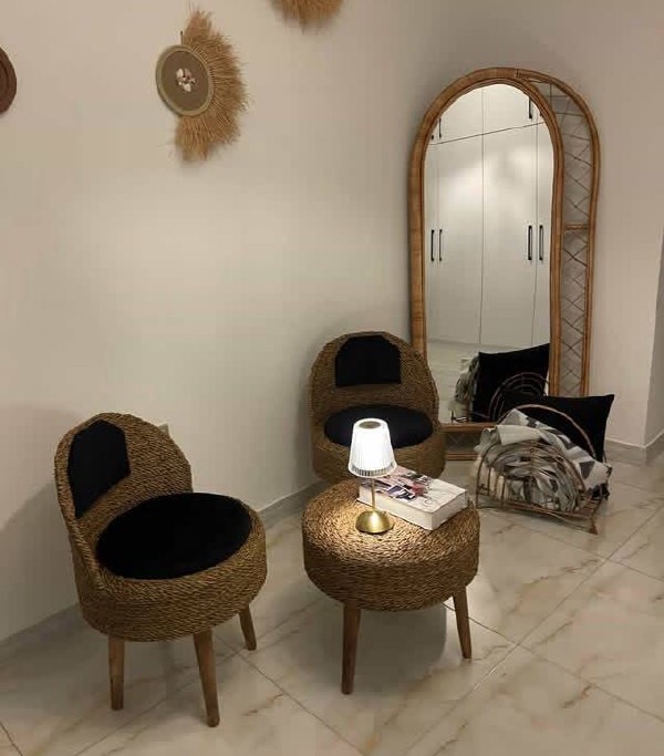 ست دونفره حصیری با میز گرد- مشکی
